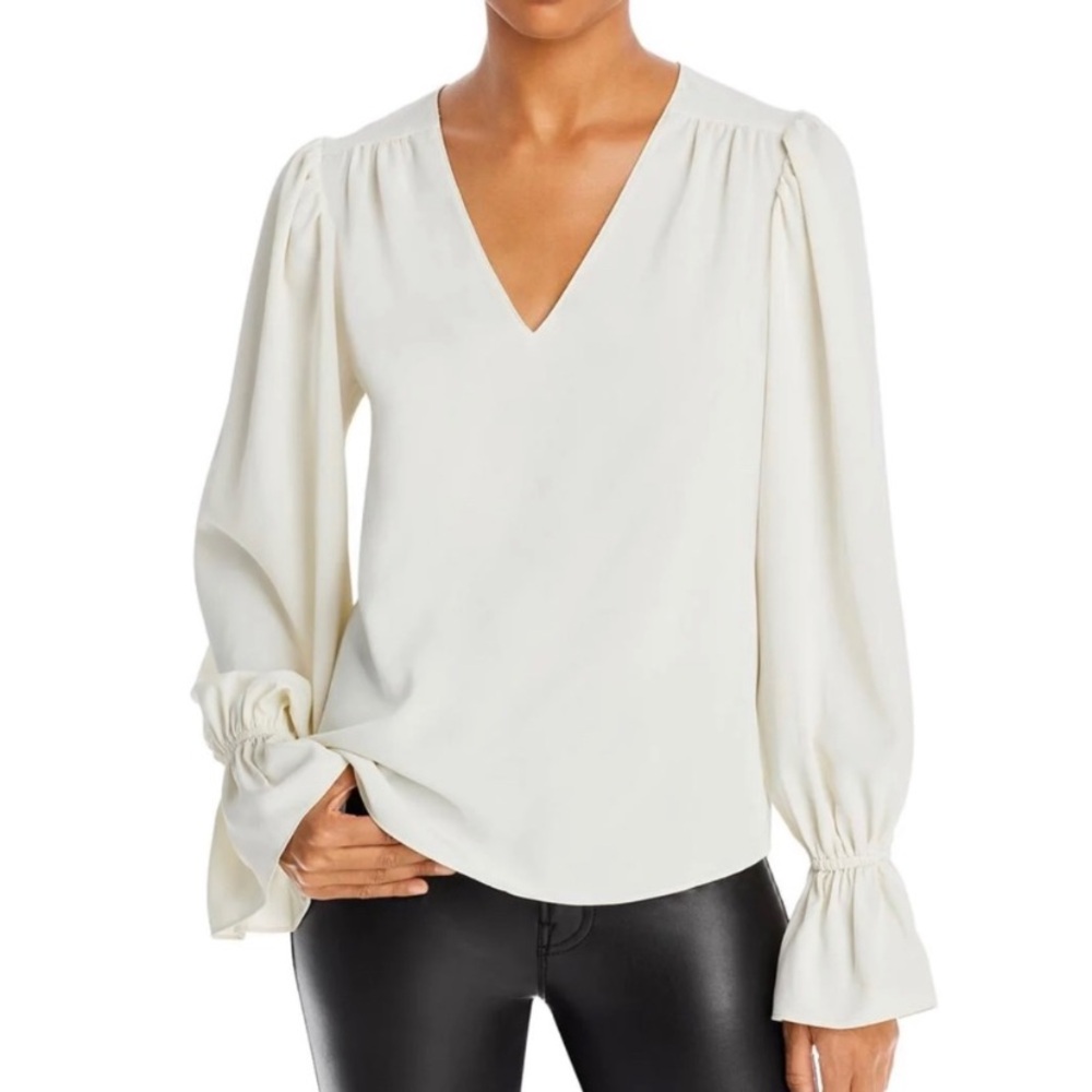 NWT Bloomingdales Aqua Bell Sleeve V-neck Blouse top shirt in Ivory white cream